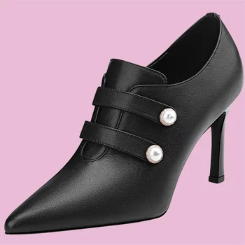 Модные женские полусапожки, однотонные женские туфли-лодочки на тонком каблуке из искусственной кожи с острым носком, Офисная рабочая обувь, обувь для вечеринок, Женские ботильоны