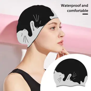 Плавательные шапочки с принтом, силиконовая водонепроницаемая шапочка для плавания для детей с мультяшным рисунком, плавательные шапочки для сухих волос с защитой ушей, Унисекс