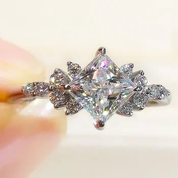 Модное кольцо на палец принцессы с квадратным фианитом, женское обручальное кольцо, ювелирные изделия, аксессуары изысканного дизайна для церемонии помолвки
