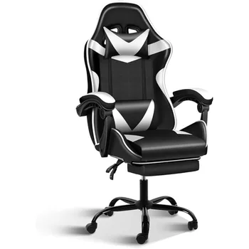 Игровое кресло, Эргономичное Офисное Кресло с Подставкой для ног, Кресло Для Видеоигр С Высокой Спинкой, Регулируемое Поворотное Компьютерное Кресло с Подголовником