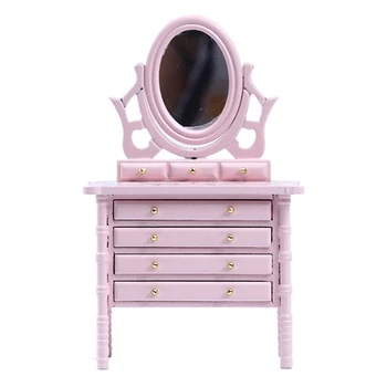 Кукольный домик 1: 12, Миниатюрный деревянный туалетный столик для макияжа с зеркальным ящиком, мебель для спальни, имитирующая мебель