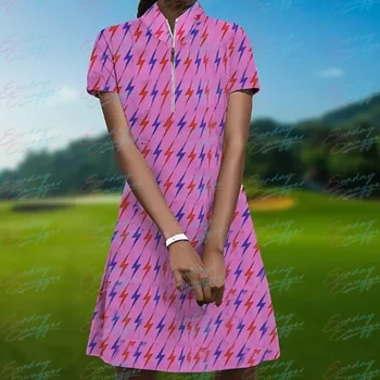 Новое летнее женское платье для гольфа с принтом, удобное теннисное платье для фитнеса с коротким рукавом, юбка для отдыха на открытом воздухе.
