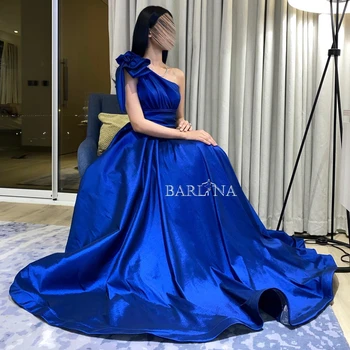 Элегантное атласное вечернее платье в стиле ампир с одним плечом трапециевидной формы, без спинки, без рукавов, синие плиссированные простые вечерние платья для выпускного вечера