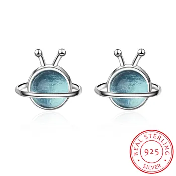 Темперамент в корейском стиле, простые и милые ювелирные изделия из стерлингового серебра 925 пробы, женские серьги-гвоздики Blue Crystal Planet Brincos