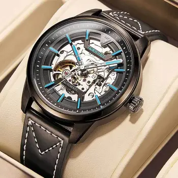 Модный бренд Mark Fairwhale мужские автоматические часы с 30-метровым водонепроницаемым светящимся ремешком из кожи скелета, роскошные механические наручные часы
