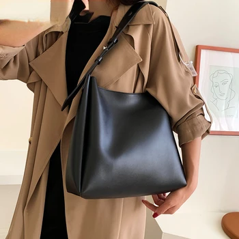 Модная кожаная сумка-ведро через плечо для женщин 2023, новые модные женские простые сумки большой емкости, женская сумка-тоут для покупок