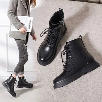 2023 Модные женские новые ботинки с толстой подошвой и юбкой, весенне-осенние черные короткие сапоги 1479