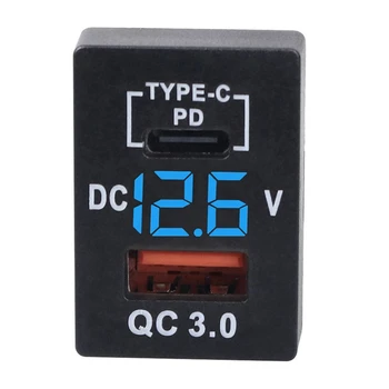 3X Зарядное устройство QC3.0 USB-разъем для автомобильного зарядного устройства PD Type-C Зарядное устройство с синим светодиодным цифровым вольтметром для новой Toyota Quick Charge