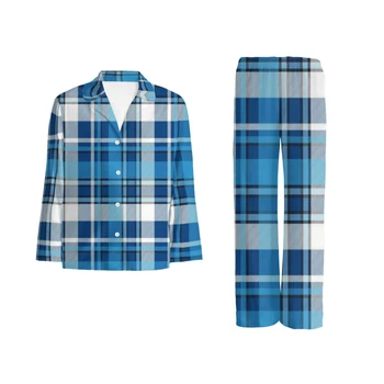 Комплект пижам с принтом серии Blue Plaid с длинным рукавом, новые пижамные комплекты для зимнего сна