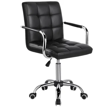 Современное офисное кресло SMILE MART из искусственной кожи с регулируемыми колесиками, черный