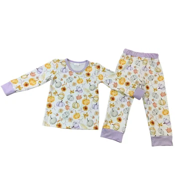 Новый дизайн, пижамный комплект на Хэллоуин для мальчиков и девочек, штаны с длинными рукавами с рисунком тыквы, 2 комплекта