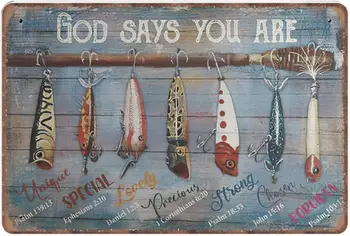 Рыбацкий Бог Говорит, что вы Жестяные таблички, любите рыбу, Ретро Забавный металлический знак, Винтажный плакат, настенное искусство для кухни, сада, ванной комнаты