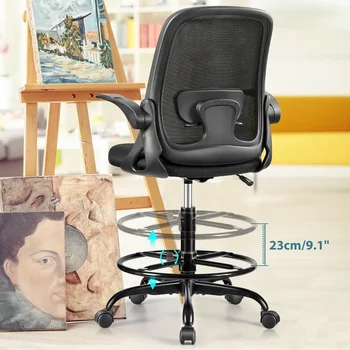 Чертежный стул Высокий офисный стул Эргономичные настольные стулья с поясничной поддержкой и откидывающимися подлокотниками Игровые стулья для ПК-геймеров