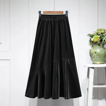 Модная темпераментная юбка-русалка с высокой талией, осенне-зимняя женская одежда, Корейская простота, однотонные юбки миди для женщин