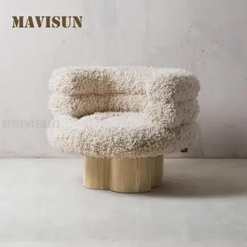 Прекрасный шезлонг Из белой мебели для гостиной Ткань из овечьей шерсти Одноместное Кресло для спальни Удобное Простое Кресло для отдыха