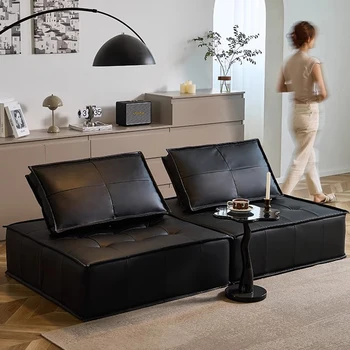 Одноэтажный Ленивый диван, Модульный Кожаный Минималистичный Черный диван для гостиной, диван для чтения, Секционный диван для отдыха, мебель для дома Soggiorno