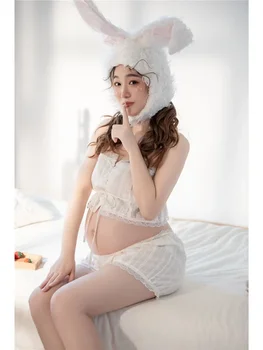 Женский реквизит для фотосъемки Платья для беременных Белая шапочка с кроликом Платье для беременных Студийная съемка Фотосессия Фотоодежда