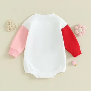 KMBANGI Baby Girl Комбинезон на День Святого Валентина, пуловер в стиле пэчворк с длинным рукавом и принтом, Весенняя одежда