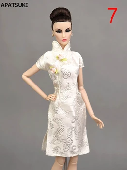 Традиционное китайское платье ручной работы White Dragon, платье Vestido Для Барби, Уникальные вечерние платья Cheongsam с высоким воротом Qipao