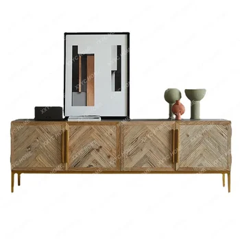 Сочетание ТВ-шкафа и чайного столика в стиле ретро из массива дерева Гостиная Небольшая квартира ТВ-скамейка для спальни