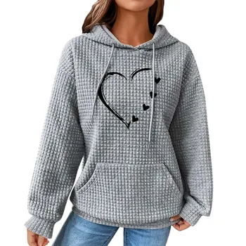 Женские толстовки с капюшоном, топы-пуловеры с длинными рукавами и принтом Love