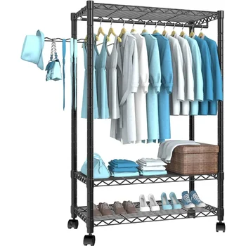 Шкаф для одежды с 3 регулируемыми проволочными полками, 1 боковым крючком и 1 вешалкой для одежды, шкаф для одежды