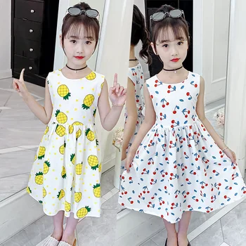 2023, Корея, Летнее платье для маленьких девочек, детское цельнокроеное платье, детское платье без рукавов, Детский сарафан, модная одежда
