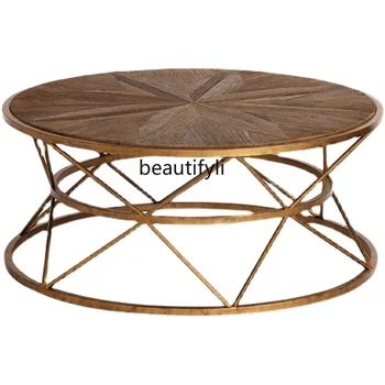 Массив дерева в скандинавском стиле, потертый металл в стиле ретро, легкий роскошный журнальный столик, диван, приставной столик, комбинированная мебель для гостиной
