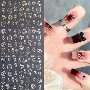 1 шт. Золотые серебряные наклейки для ногтей в виде цветка с 3D голографическим металлическим эффектом Hot Y2K Charms Слайдер Для маникюра фольгой в стиле деко