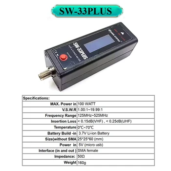 SURECOM SW-33Plus VHF/UHF 100 Вт Двухдиапазонный 125-525 МГц Для Аналоговой Портативной Рации Mini Power & S.W.R Meter