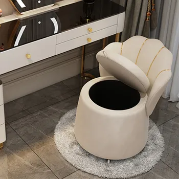 Легкая роскошная скамейка для макияжа в спальне Небольшой домашний туалетный столик Табурет для хранения со спинкой Круглый табурет для хранения макияжа