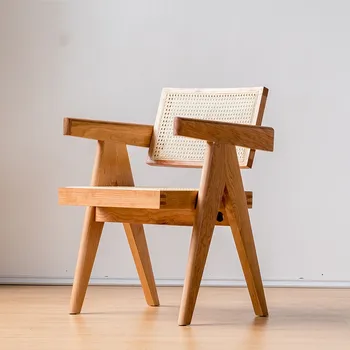 Современный обеденный стул Jeanneret, кресло с тростниковым сиденьем и спинкой, мебель для столовой из массива вишни / дуба для кухни