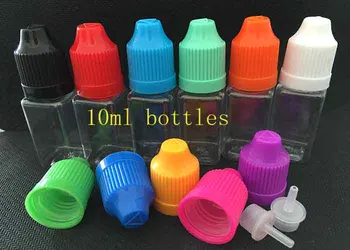 1000шт прозрачный ПЭТ с длинным тонким наконечником бутылки Квадратная пластиковая масляная Бутылка-капельница E liquid oil Bottle Childproof Tamper Cap 10 мл