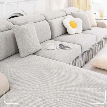 Эластичный чехол для сиденья дивана с юбкой, комбинированный чехол для диванной подушки, нескользящий универсальный матрас для дивана 