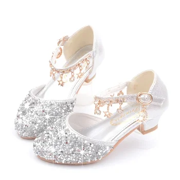Детские сандалии принцессы Свадебные туфли для девочек Модельные туфли на высоком каблуке Золотые Розовые серебряные туфли для девочек подарок