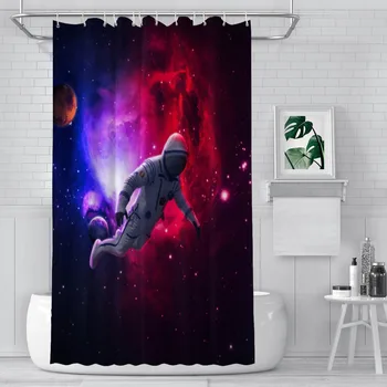 Занавески для душа для путешествий с космонавтами, водонепроницаемая ткань, забавный декор для ванной комнаты с крючками, аксессуары для дома
