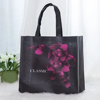 Модная сумка для покупок, черная, нетканая, переносная сумка для хранения большой емкости, сумка с цветочным принтом, Многоразовая складная сумка через плечо