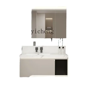 XL Керамический цельный умывальник Шкаф для ванной комнаты Каменная плита Бесшовное Интегрированное соединение Умный Зеркальный шкаф для ванной комнаты