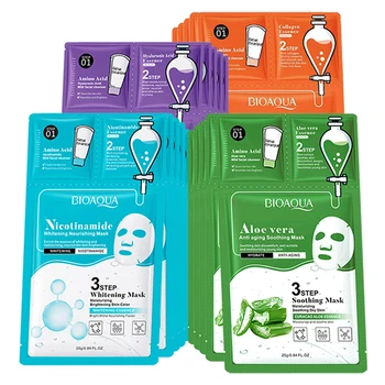 10шт наборов масок для лица с гиалуроновой кислотой и коллагеном BIOAQUA 3 в 1, Увлажняющие маски для лица, отбеливающие от морщин, Средства по уходу за кожей
