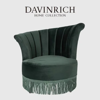 Итальянское дизайнерское кресло DAVINRICH из пышного бархата в стиле ретро-нуво с неправильной спинкой, Одноместный диван-кресло Темно-зеленого цвета для гостиной и балкона