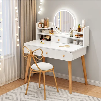 Туалетный столик со светодиодной подсветкой для девочки, современный минималистичный Маленький мобильный туалетный столик для спальни, Стол для хранения мебели для спальни