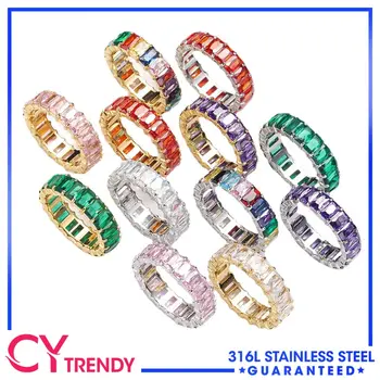 Женское кольцо с разноцветным цирконом из нержавеющей стали, размер 6-10