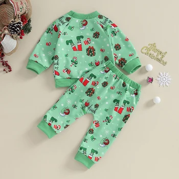 Комплект штанов для новорожденных, толстовка со снежинками с Рождественским оленем для маленьких девочек и штаны с эластичной резинкой на талии, штаны для малышей, костюмы
