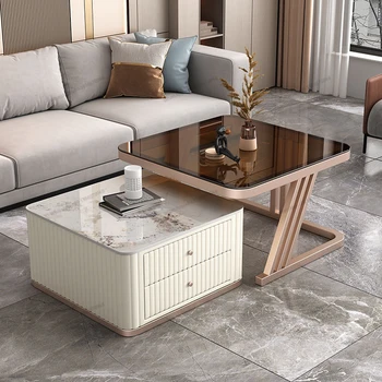 Итальянский чайный столик из каменной плиты В гостиной Небольшой Квадратный Чайный столик из массива дерева, комбинация шкафов для телевизора, Новинка 2023 года выпуска