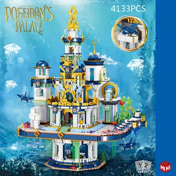 Креативный Мини-блок Poseidon Palace Подводный замок Moc Строительные кирпичи Сборные фигурки Коллекция развивающих игрушек для подарка