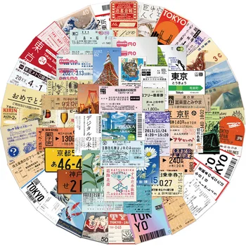 60шт Наклейки Tokyo Travel Stamps для ноутбуков подростков, винтажные эстетичные наклейки с почтовыми марками, водонепроницаемые виниловые наклейки