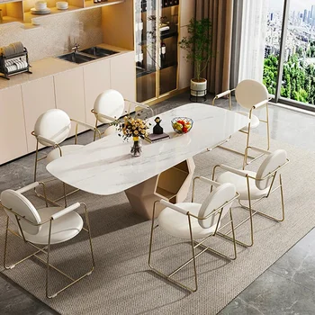 Минималистичный обеденный стол из нержавеющей стали для дома, уникальный отель, креативная квартира, светлая роскошная мебель для комнаты из каменной плиты Mesa Cozinha