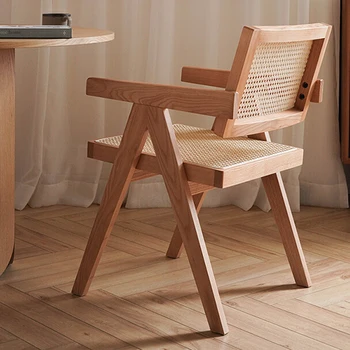 Деревянные обеденные стулья в скандинавском стиле Дизайнерские Обеденные стулья из ротанга для вечеринок на открытом воздухе Современная роскошная мебель для столовой Cadeira WK