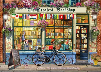 Книжная полка книжного магазина JOHNSON, окно книжного магазина, передняя дверь, Велосипед, фоны из красного кирпича, компьютерная печать, фон для стены