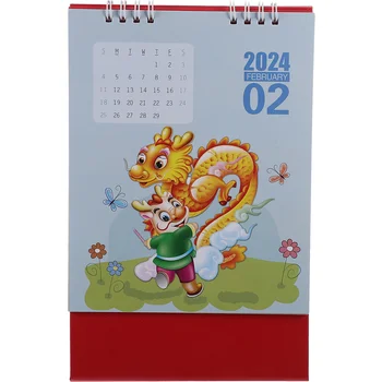 Маленький и свежий настольный календарь на 2024 год (благословение маленького золотого дракона), Канцелярский блокнот, бумажный флип